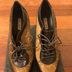 Giraffe print lace up leather booties